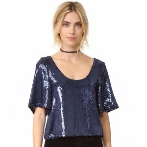 Free People sequin short sleeve cropped shirt
